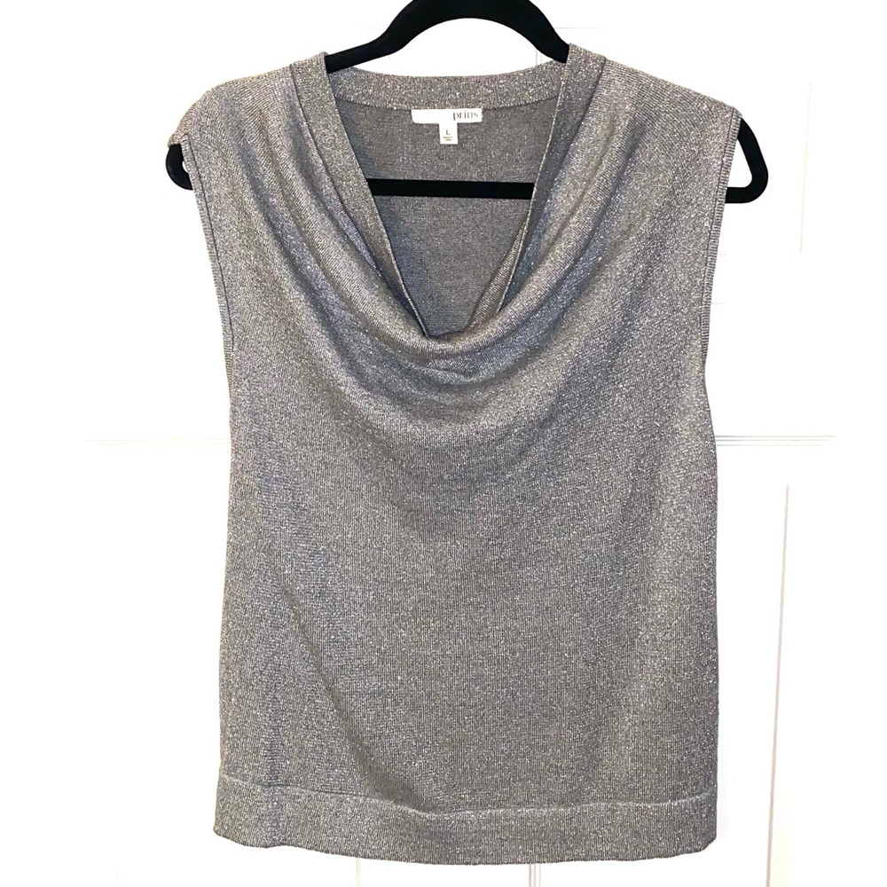 PRINS Metallic Silver Sleeveless Weighted Cowl Neck Top Size Large